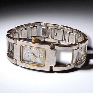 Seiko Stainless Steel Watch Womens Rectangle Case Chainlink Bracelet Quartz RUNS